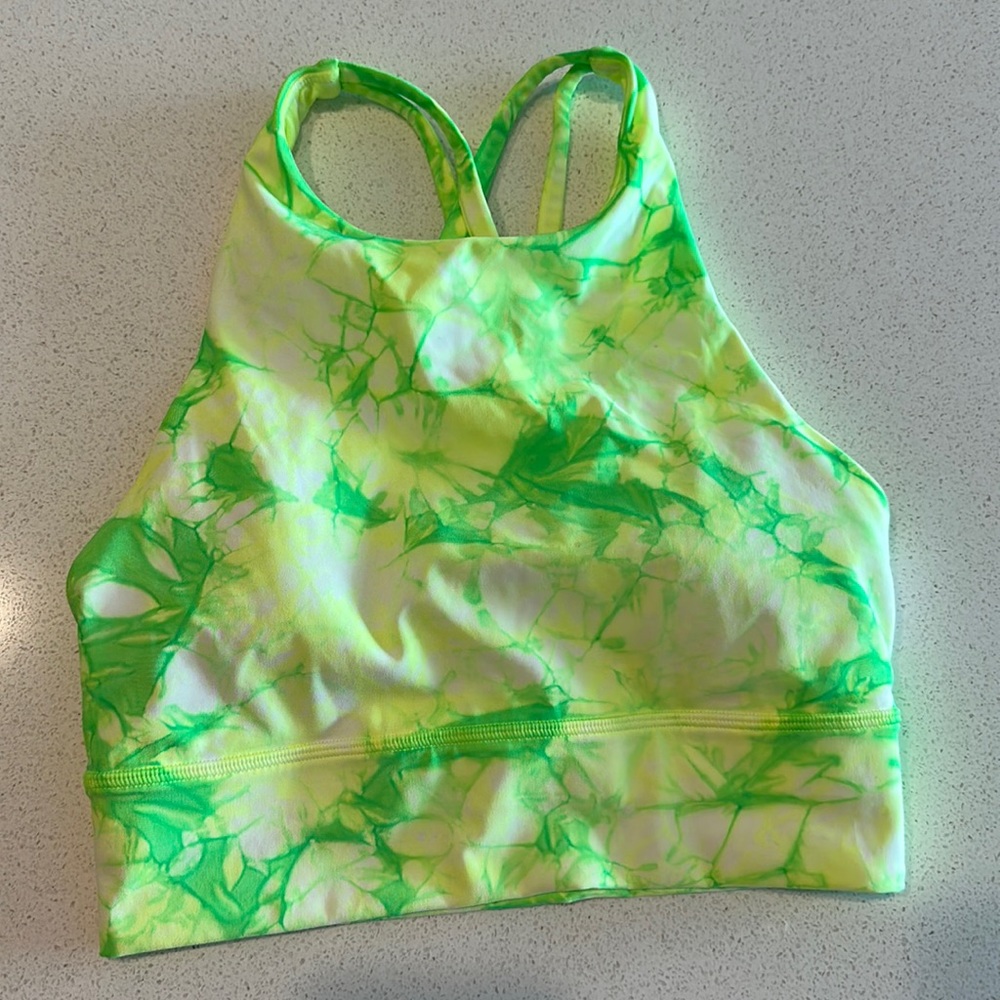Lululemon neon green tie dye crop top/bra size 4